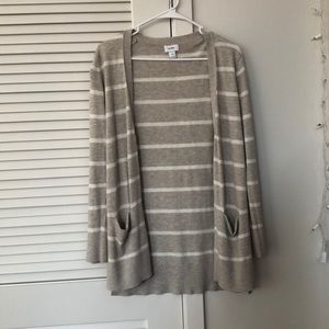 tan and white striped cardigan